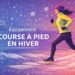 Illustration d’une femme courant en hiver avec un équipement de course à pied en hiver, par temps froid et enneigé