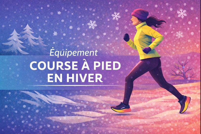 Illustration d’une femme courant en hiver avec un équipement de course à pied en hiver, par temps froid et enneigé