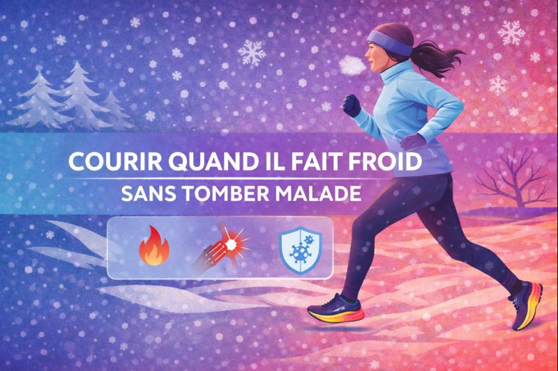 Illustration d’une femme qui court par temps froid en hiver, symbolisant courir quand il fait froid sans tomber malade